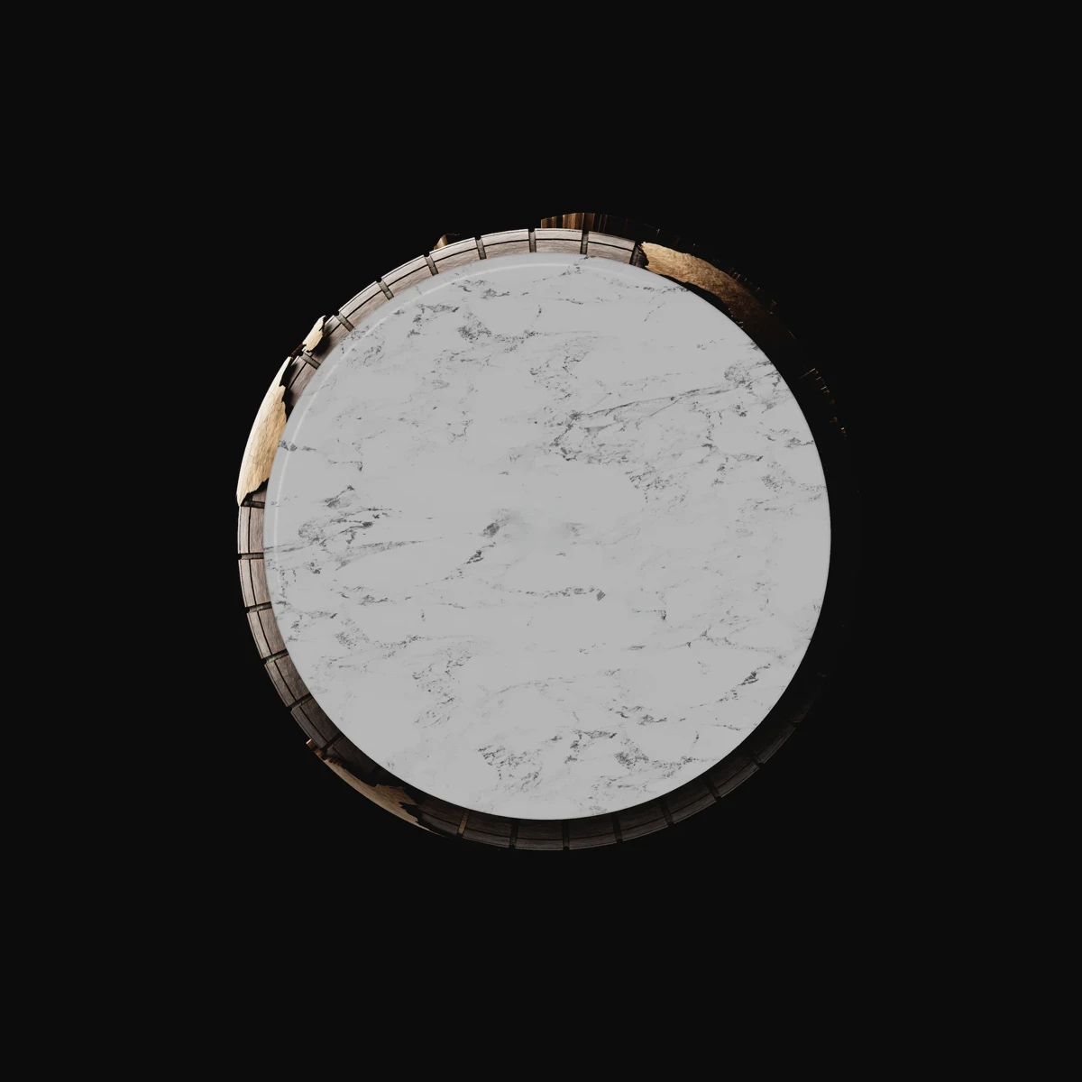 Total Emissions: view from beneath, showing the underside of the Carrara marble base